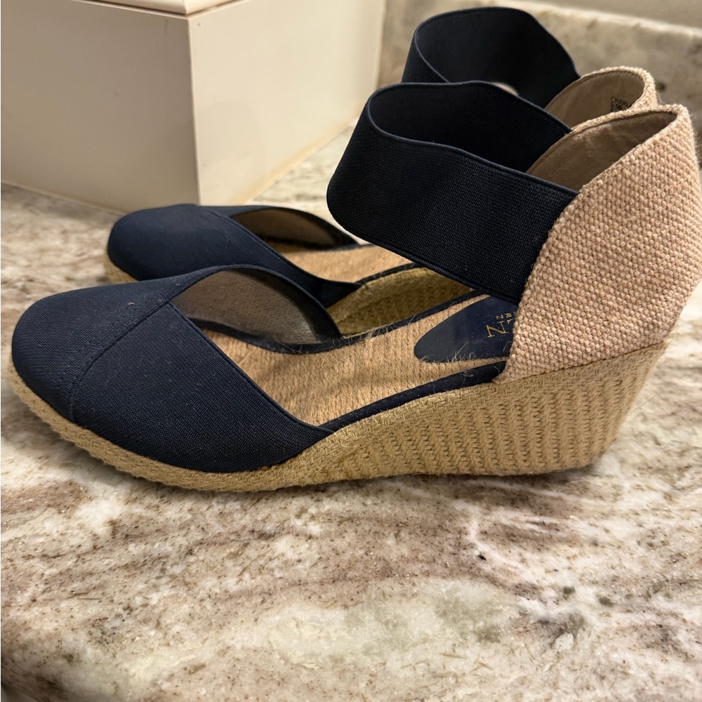 Ralph Lauren Navy and Beige Wedge Shoes